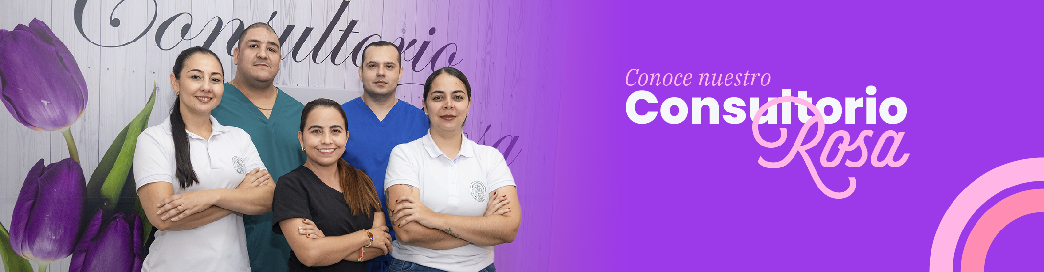 Banner del Consultorio Rosa con una mano extendida en señal de apoyo